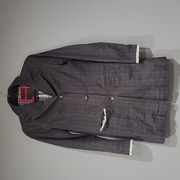 Free People Jackets & Blazers - Free People Women's Gray Plaid Blazer Paisley Stripe Tail Size 2